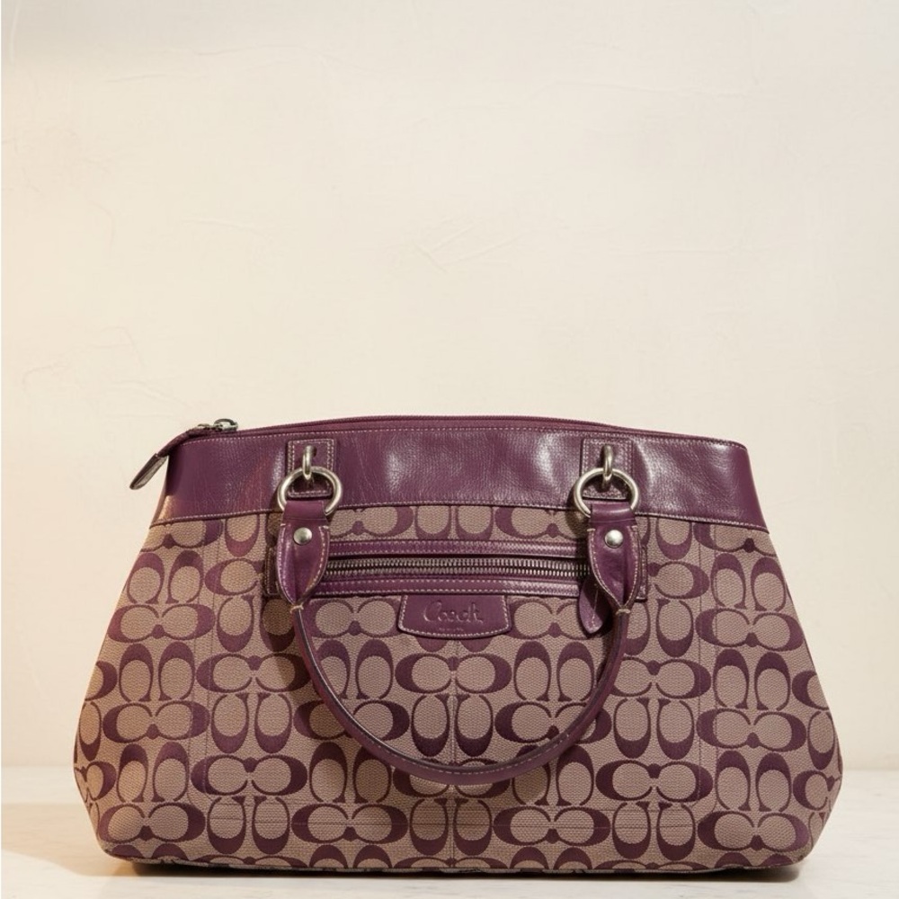 Coach Signature Pattern Purple Shoulder Bag